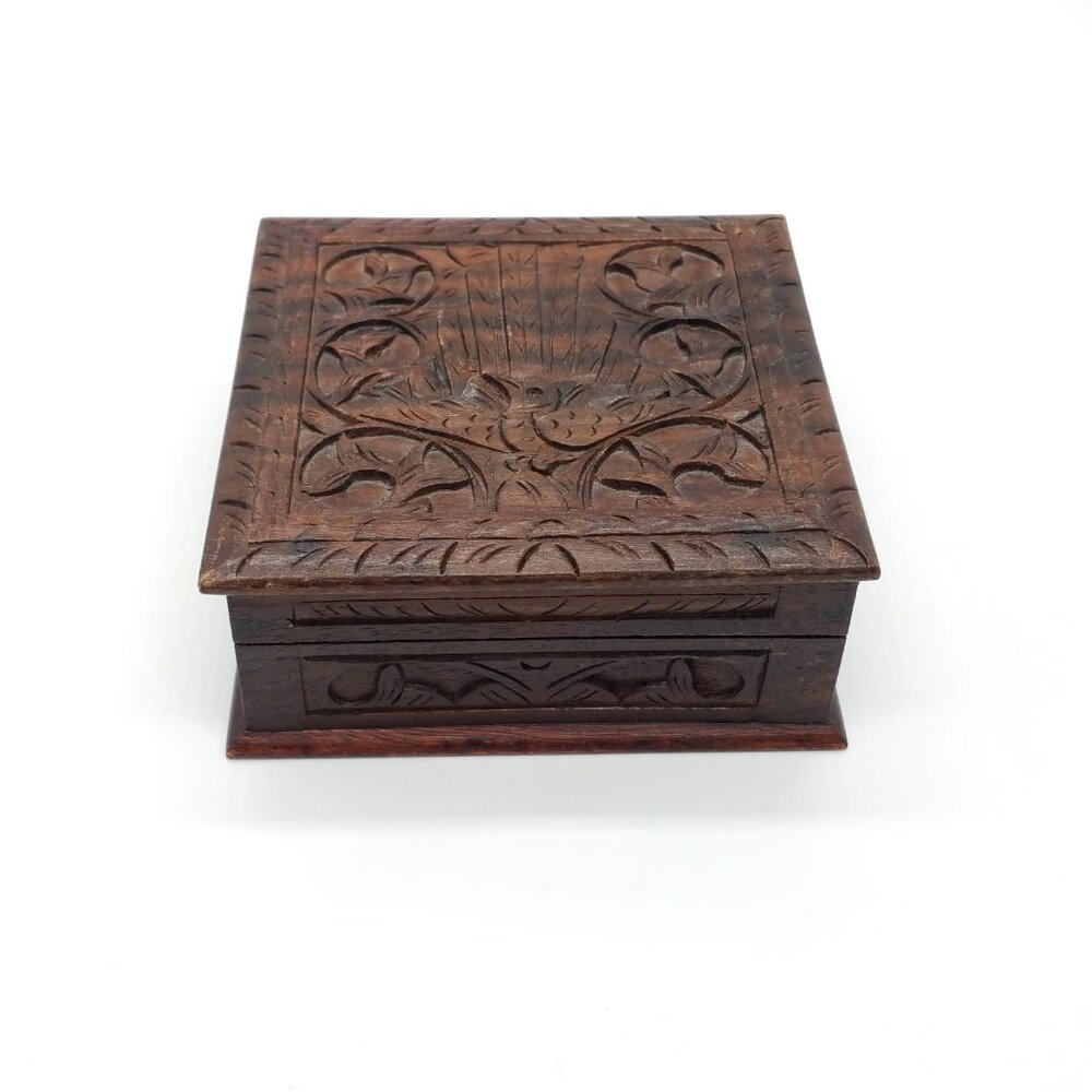Hand Carved Wood Jewelry Trinket Box from Jakarta Hilton International Hotel
